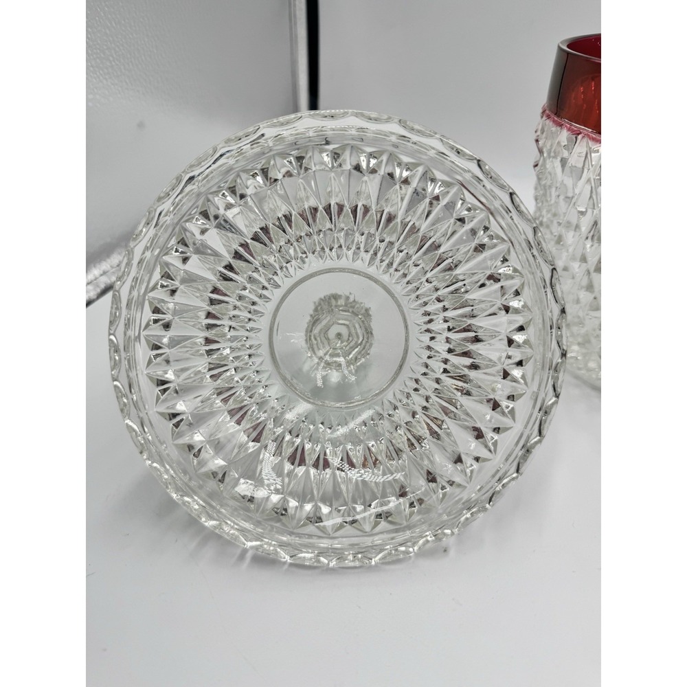 Vintage Indiana Glass Diamond Point Ruby Flash Ice Bucket with Lid - Picture 7 of 14